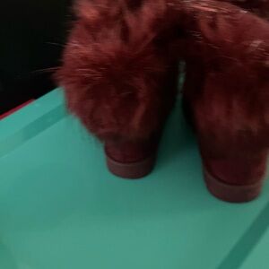 Women's Faux Fur Ankle Boots in Burgundy